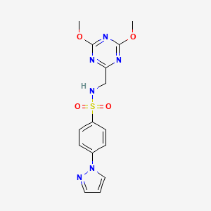 molecular formula C15H16N6O4S B2982995 N-((4,6-dimethoxy-1,3,5-triazin-2-yl)methyl)-4-(1H-pyrazol-1-yl)benzenesulfonamide CAS No. 2034575-46-5