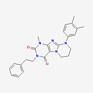 molecular formula C25H27N5O2 B2983012 9-(3,4-dimethylphenyl)-1-methyl-3-phenethyl-6,7,8,9-tetrahydropyrimido[2,1-f]purine-2,4(1H,3H)-dione CAS No. 844859-97-8