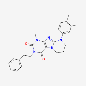 molecular formula C25H27N5O2 B2983012 9-(3,4-二甲基苯基)-1-甲基-3-苯乙基-6,7,8,9-四氢嘧啶并[2,1-f]嘌呤-2,4(1H,3H)-二酮 CAS No. 844859-97-8