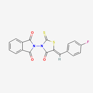 molecular formula C18H9FN2O3S2 B2983016 2-[(5Z)-5-[(4-氟苯基)亚甲基]-4-氧代-2-硫亚甲基-1,3-噻唑烷-3-基]异吲哚-1,3-二酮 CAS No. 477845-34-4