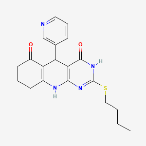 molecular formula C20H22N4O2S B2983019 2-(丁基硫烷基)-5-(吡啶-3-基)-5,8,9,10-四氢嘧啶并[4,5-b]喹啉-4,6(3H,7H)-二酮 CAS No. 628278-64-8