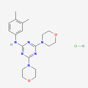 molecular formula C19H27ClN6O2 B2983020 N-(3,4-dimethylphenyl)-4,6-dimorpholino-1,3,5-triazin-2-amine hydrochloride CAS No. 1177972-01-8