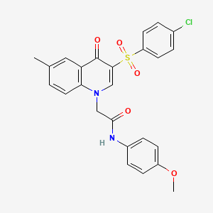 molecular formula C25H21ClN2O5S B2983025 2-[3-(4-chlorophenyl)sulfonyl-6-methyl-4-oxoquinolin-1-yl]-N-(4-methoxyphenyl)acetamide CAS No. 866591-06-2