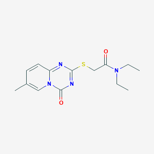 molecular formula C14H18N4O2S B2983041 N,N-diethyl-2-(7-methyl-4-oxopyrido[1,2-a][1,3,5]triazin-2-yl)sulfanylacetamide CAS No. 896322-77-3