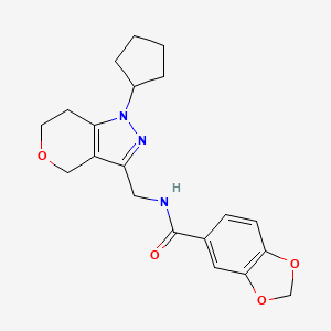 molecular formula C20H23N3O4 B2983046 N-((1-cyclopentyl-1,4,6,7-tetrahydropyrano[4,3-c]pyrazol-3-yl)methyl)benzo[d][1,3]dioxole-5-carboxamide CAS No. 1795086-07-5