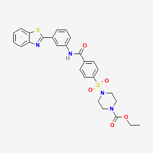 molecular formula C27H26N4O5S2 B2983149 Ethyl 4-[4-[[3-(1,3-benzothiazol-2-yl)phenyl]carbamoyl]phenyl]sulfonylpiperazine-1-carboxylate CAS No. 361174-49-4