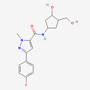 molecular formula C17H20FN3O3 B2983171 3-(4-fluorophenyl)-N-(3-hydroxy-4-(hydroxymethyl)cyclopentyl)-1-methyl-1H-pyrazole-5-carboxamide CAS No. 1421498-36-3