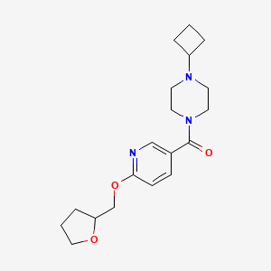 molecular formula C19H27N3O3 B2983188 (4-Cyclobutylpiperazin-1-yl)(6-((tetrahydrofuran-2-yl)methoxy)pyridin-3-yl)methanone CAS No. 2034491-76-2