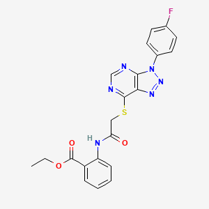 molecular formula C21H17FN6O3S B2983190 2-(2-((3-(4-氟苯基)-3H-[1,2,3]三唑并[4,5-d]嘧啶-7-基)硫代)乙酰氨基)苯甲酸乙酯 CAS No. 863460-19-9