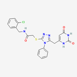 molecular formula C22H19ClN6O3S B2983221 N-[(2-chlorophenyl)methyl]-2-[[5-[(2,4-dioxo-1H-pyrimidin-6-yl)methyl]-4-phenyl-1,2,4-triazol-3-yl]sulfanyl]acetamide CAS No. 852046-98-1