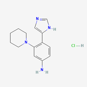 molecular formula C14H19ClN4 B2983225 4-(1H-咪唑-5-基)-3-哌啶-1-基苯胺；盐酸盐 CAS No. 2225142-36-7