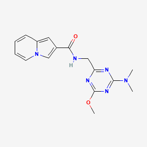 molecular formula C16H18N6O2 B2983230 N-((4-(dimethylamino)-6-methoxy-1,3,5-triazin-2-yl)methyl)indolizine-2-carboxamide CAS No. 2034515-89-2