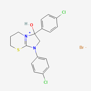 molecular formula C18H17BrCl2N2OS B2983251 1,3-bis(4-chlorophenyl)-3-hydroxy-3,5,6,7-tetrahydro-2H-imidazo[2,1-b][1,3]thiazin-1-ium bromide CAS No. 1107547-07-8