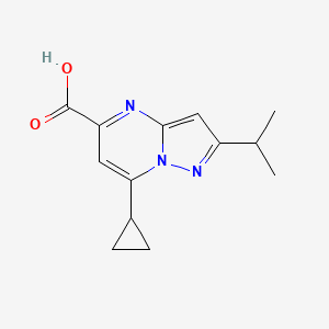 molecular formula C13H15N3O2 B2983267 7-Cyclopropyl-2-(propan-2-yl)pyrazolo[1,5-a]pyrimidine-5-carboxylic acid CAS No. 1226104-81-9