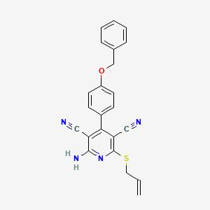 molecular formula C23H18N4OS B2983270 2-(Allylthio)-6-amino-4-(4-(benzyloxy)phenyl)pyridine-3,5-dicarbonitrile CAS No. 332045-78-0