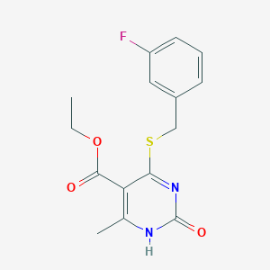 molecular formula C15H15FN2O3S B2983276 4-[(3-氟苯基)甲硫基]-6-甲基-2-氧代-1H-嘧啶-5-甲酸乙酯 CAS No. 899749-24-7