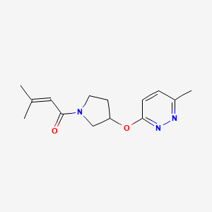 molecular formula C14H19N3O2 B2983289 3-Methyl-1-(3-((6-methylpyridazin-3-yl)oxy)pyrrolidin-1-yl)but-2-en-1-one CAS No. 2034444-46-5