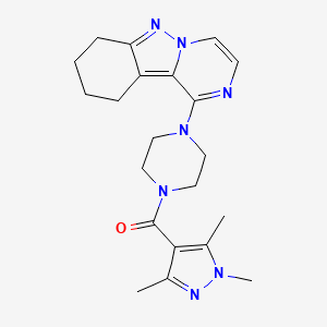 molecular formula C21H27N7O B2983293 (4-(7,8,9,10-tetrahydropyrazino[1,2-b]indazol-1-yl)piperazin-1-yl)(1,3,5-trimethyl-1H-pyrazol-4-yl)methanone CAS No. 2034347-93-6