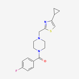 molecular formula C18H20FN3OS B2983295 (4-((4-Cyclopropylthiazol-2-yl)methyl)piperazin-1-yl)(4-fluorophenyl)methanone CAS No. 1171153-65-3