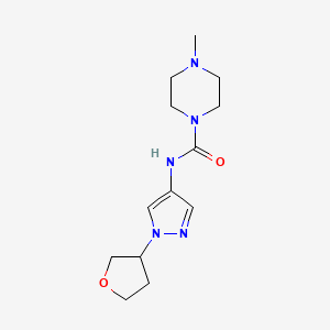 molecular formula C13H21N5O2 B2983299 4-Methyl-N-[1-(oxolan-3-yl)pyrazol-4-yl]piperazine-1-carboxamide CAS No. 1797158-79-2