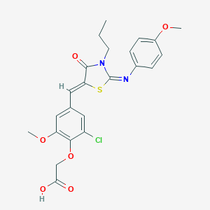 molecular formula C23H23ClN2O6S B298331 [2-Chloro-6-methoxy-4-({2-[(4-methoxyphenyl)imino]-4-oxo-3-propyl-1,3-thiazolidin-5-ylidene}methyl)phenoxy]acetic acid 