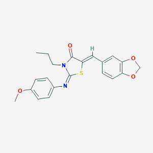 molecular formula C21H20N2O4S B298332 5-(1,3-Benzodioxol-5-ylmethylene)-2-[(4-methoxyphenyl)imino]-3-propyl-1,3-thiazolidin-4-one 