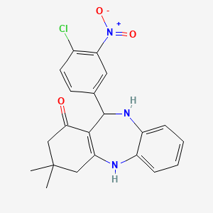 molecular formula C21H20ClN3O3 B2983323 6-(4-chloro-3-nitrophenyl)-9,9-dimethyl-6,8,10,11-tetrahydro-5H-benzo[b][1,4]benzodiazepin-7-one CAS No. 330208-59-8