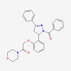 molecular formula C28H27N3O4 B2983333 2-(2-(1-苯甲酰-3-苯基-4,5-二氢-1H-吡唑-5-基)苯氧基)-1-吗啉基乙酮 CAS No. 877818-48-9