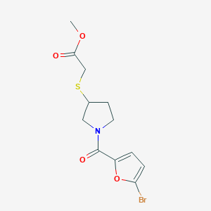 molecular formula C12H14BrNO4S B2983337 2-((1-(5-溴呋喃-2-羰基)吡咯烷-3-基)硫代)乙酸甲酯 CAS No. 2034527-83-6