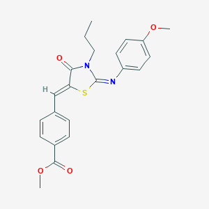 molecular formula C22H22N2O4S B298336 Methyl 4-({2-[(4-methoxyphenyl)imino]-4-oxo-3-propyl-1,3-thiazolidin-5-ylidene}methyl)benzoate 