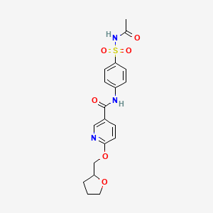 molecular formula C19H21N3O6S B2983362 N-(4-(N-acetylsulfamoyl)phenyl)-6-((tetrahydrofuran-2-yl)methoxy)nicotinamide CAS No. 2034237-62-0