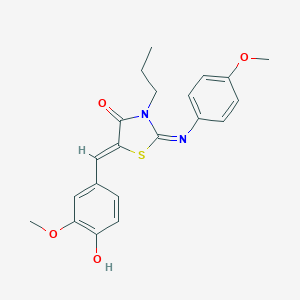 molecular formula C21H22N2O4S B298338 5-(4-Hydroxy-3-methoxybenzylidene)-2-[(4-methoxyphenyl)imino]-3-propyl-1,3-thiazolidin-4-one 