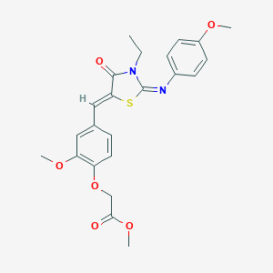 molecular formula C23H24N2O6S B298339 Methyl [4-({3-ethyl-2-[(4-methoxyphenyl)imino]-4-oxo-1,3-thiazolidin-5-ylidene}methyl)-2-methoxyphenoxy]acetate 