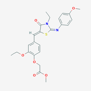 molecular formula C24H26N2O6S B298340 Methyl [2-ethoxy-4-({3-ethyl-2-[(4-methoxyphenyl)imino]-4-oxo-1,3-thiazolidin-5-ylidene}methyl)phenoxy]acetate 