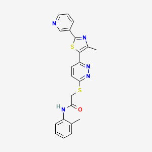 molecular formula C22H19N5OS2 B2983410 2-((6-(4-methyl-2-(pyridin-3-yl)thiazol-5-yl)pyridazin-3-yl)thio)-N-(o-tolyl)acetamide CAS No. 954698-42-1