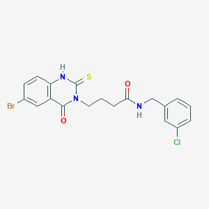 molecular formula C19H17BrClN3O2S B2983417 4-(6-bromo-4-oxo-2-sulfanylidene-1H-quinazolin-3-yl)-N-[(3-chlorophenyl)methyl]butanamide CAS No. 422287-86-3