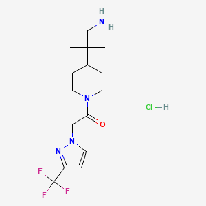 molecular formula C15H24ClF3N4O B2983420 1-(4-(1-氨基-2-甲基丙基)哌啶-1-基)-2-(3-(三氟甲基)吡唑-1-基)乙酮;盐酸盐 CAS No. 2418726-76-6