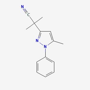 molecular formula C14H15N3 B2983427 2-甲基-2-(5-甲基-1-苯基吡唑-3-基)丙腈 CAS No. 2375267-71-1