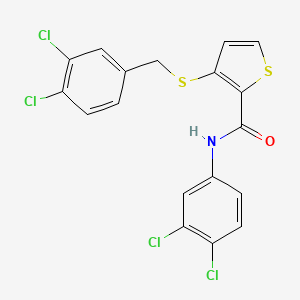 molecular formula C18H11Cl4NOS2 B2983434 3-[(3,4-dichlorobenzyl)sulfanyl]-N-(3,4-dichlorophenyl)-2-thiophenecarboxamide CAS No. 251096-88-5