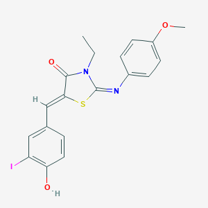 molecular formula C19H17IN2O3S B298347 3-Ethyl-5-(4-hydroxy-3-iodobenzylidene)-2-[(4-methoxyphenyl)imino]-1,3-thiazolidin-4-one 