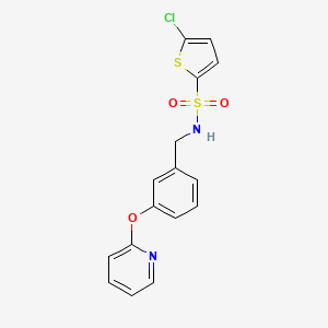 molecular formula C16H13ClN2O3S2 B2983473 5-chloro-N-(3-(pyridin-2-yloxy)benzyl)thiophene-2-sulfonamide CAS No. 1705675-32-6