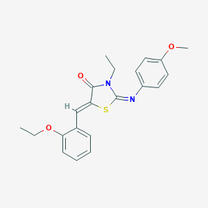 molecular formula C21H22N2O3S B298348 5-(2-Ethoxybenzylidene)-3-ethyl-2-[(4-methoxyphenyl)imino]-1,3-thiazolidin-4-one 