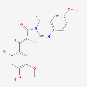 molecular formula C20H19BrN2O4S B298349 5-(2-Bromo-4-hydroxy-5-methoxybenzylidene)-3-ethyl-2-[(4-methoxyphenyl)imino]-1,3-thiazolidin-4-one 