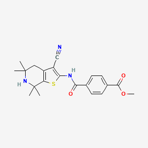 molecular formula C21H23N3O3S B2983492 Methyl 4-[(3-cyano-5,5,7,7-tetramethyl-4,6-dihydrothieno[2,3-c]pyridin-2-yl)carbamoyl]benzoate CAS No. 896680-28-7
