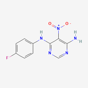 molecular formula C10H8FN5O2 B2983496 N-(4-氟苯基)-5-硝基嘧啶-4,6-二胺 CAS No. 450345-06-9