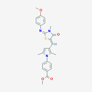 molecular formula C26H25N3O4S B298350 methyl 4-[3-({2-[(4-methoxyphenyl)imino]-3-methyl-4-oxo-1,3-thiazolidin-5-ylidene}methyl)-2,5-dimethyl-1H-pyrrol-1-yl]benzoate 