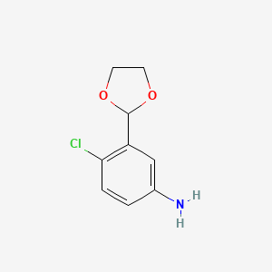 molecular formula C9H10ClNO2 B2983503 4-氯-3-(1,3-二氧戊环-2-基)-苯胺 CAS No. 127228-76-6
