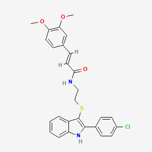 (E)-N-(2-((2-(4-chlorophenyl)-1H-indol-3-yl)thio)ethyl)-3-(3,4-dimethoxyphenyl)acrylamide