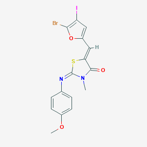 molecular formula C16H12BrIN2O3S B298351 5-[(5-Bromo-4-iodo-2-furyl)methylene]-2-[(4-methoxyphenyl)imino]-3-methyl-1,3-thiazolidin-4-one 