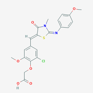 molecular formula C21H19ClN2O6S B298354 [2-Chloro-6-methoxy-4-({2-[(4-methoxyphenyl)imino]-3-methyl-4-oxo-1,3-thiazolidin-5-ylidene}methyl)phenoxy]acetic acid 
